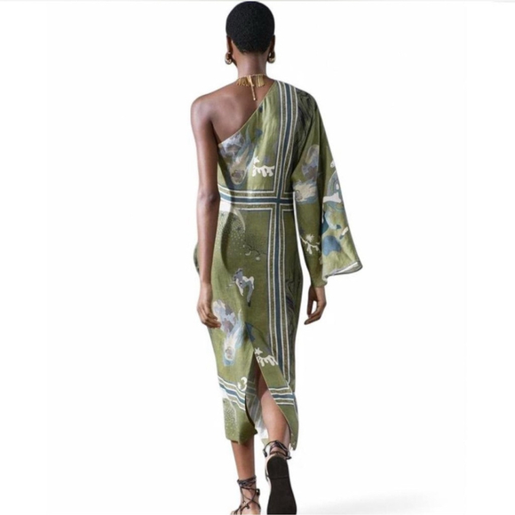 Zara Asymmetrical Olive green dress COLLECTION PRINTED bloggers collection - Picture 5 of 15